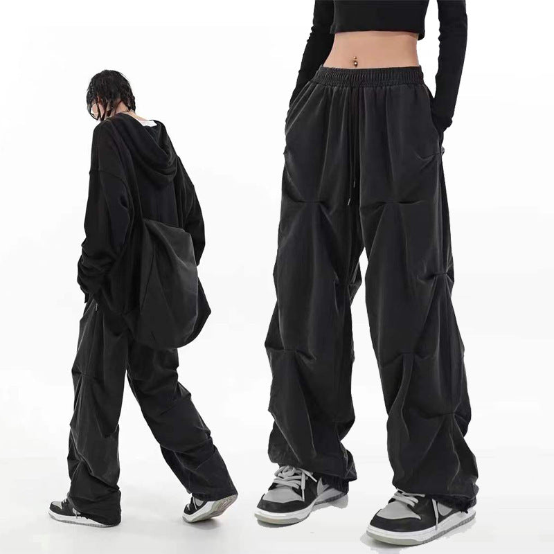 Black Pleated Drawstring Pants