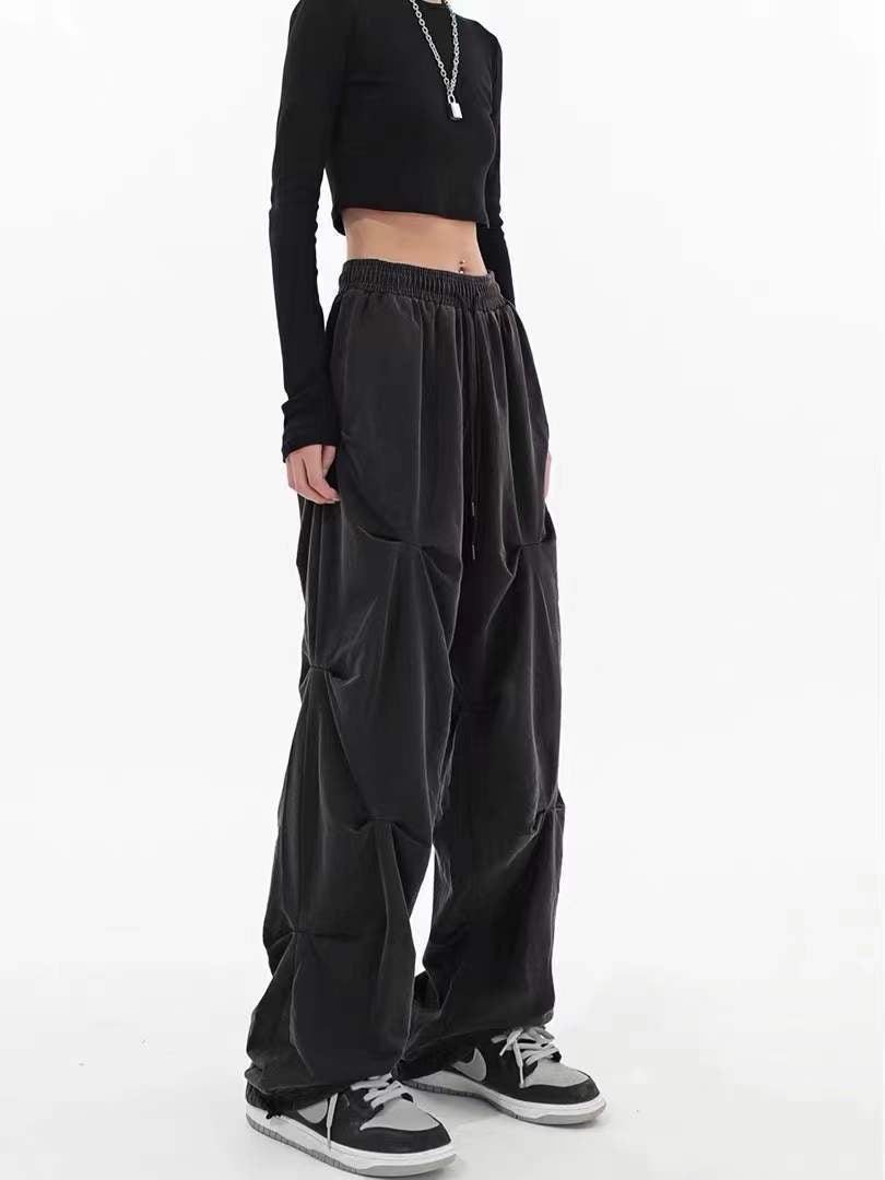 Black Pleated Drawstring Pants